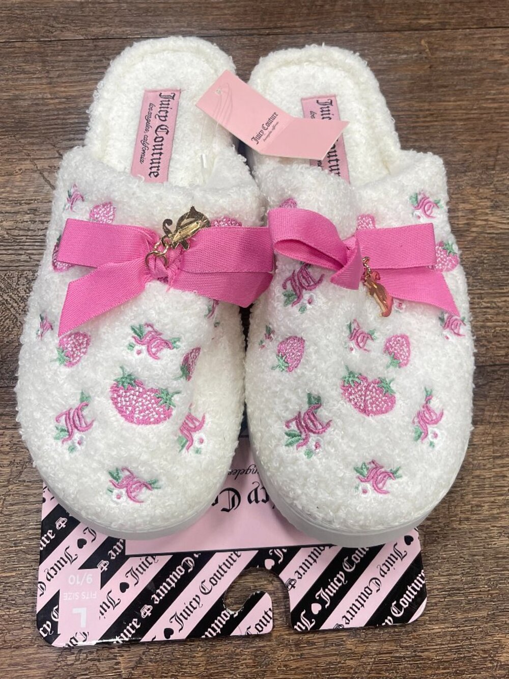 Juicy Couture JC-Kendlie Strawberry Bow Slippers L 9-10 NWT